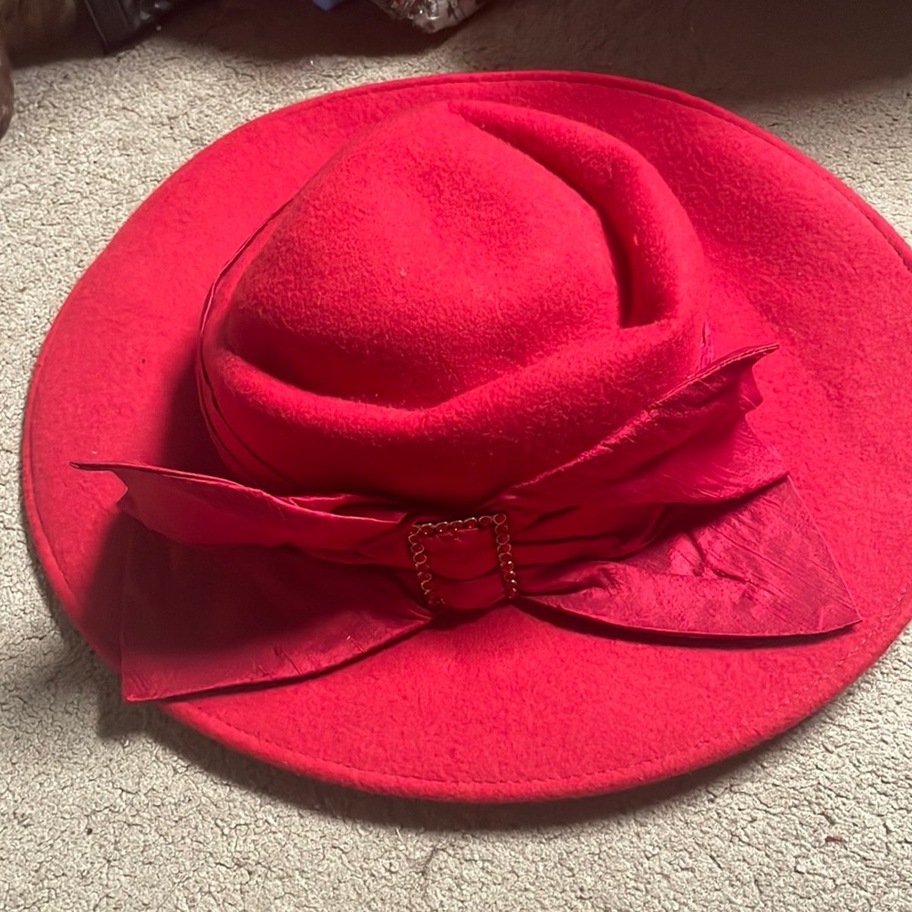 Vintage Georgi Womens Hat Red Wool Felt with Ribbon